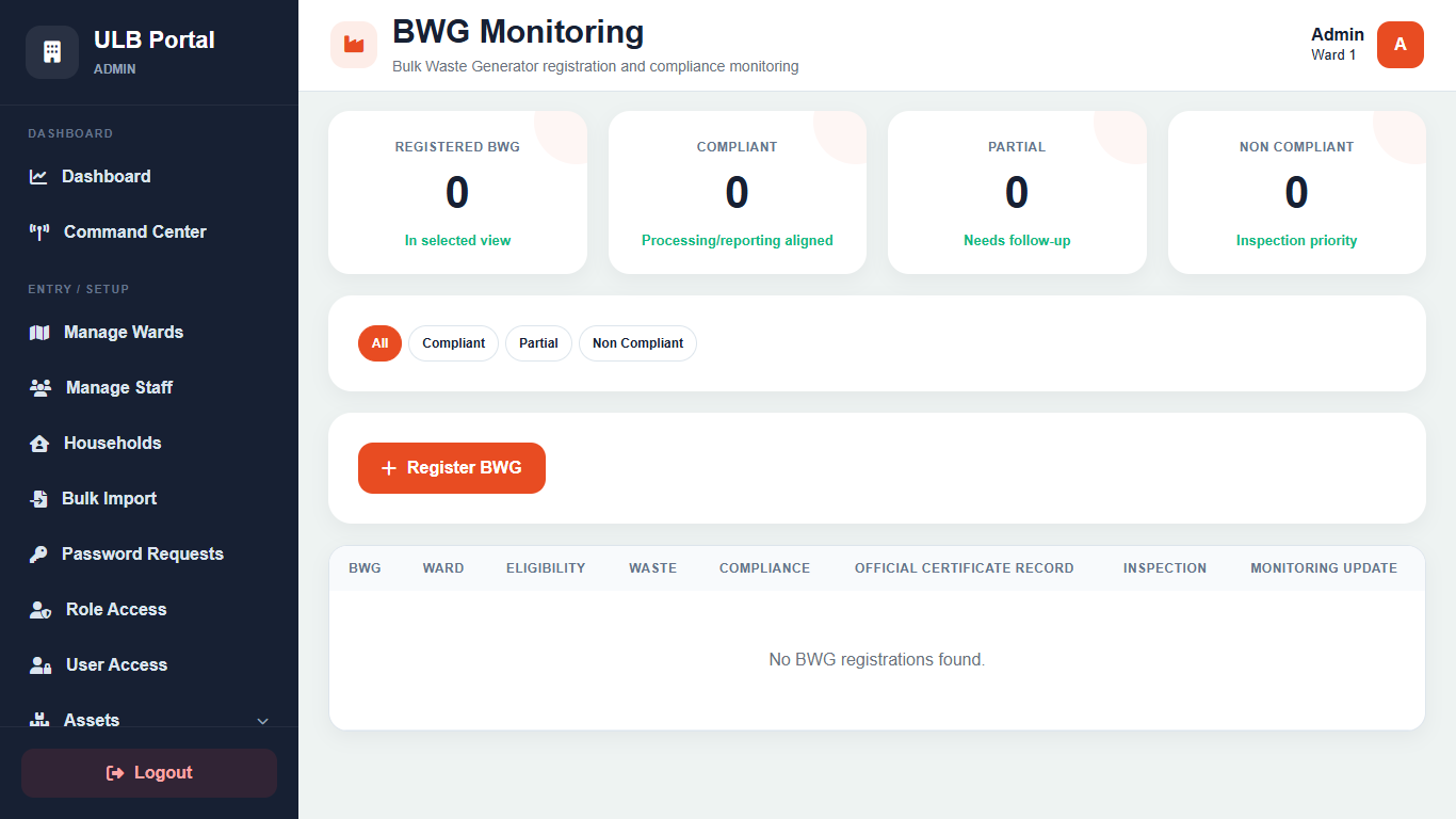 Bulk Waste Generator Registration and Monitoring portal screenshot
