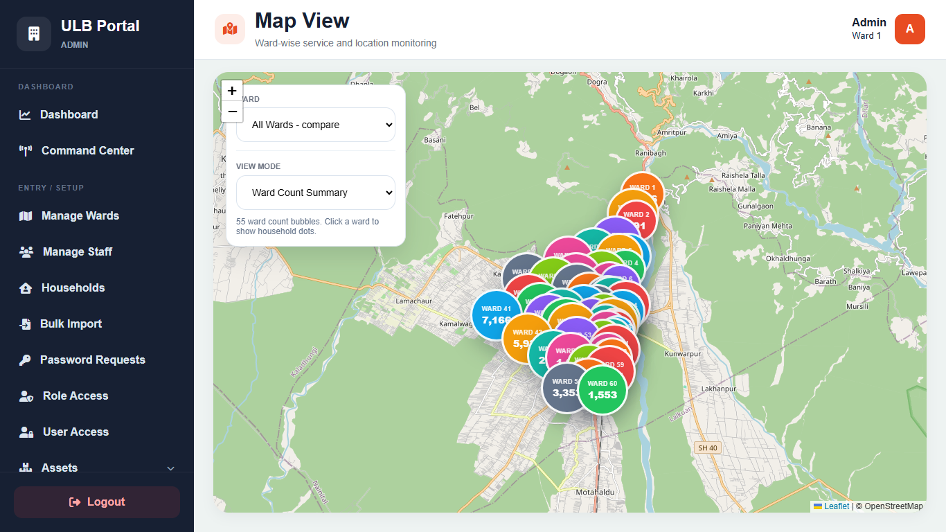 GIS map showing ward households and SWM assets