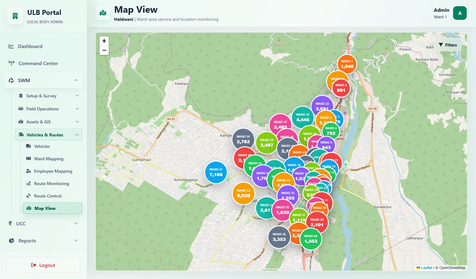 Ward-wise household count and GIS map in the SWM Portal