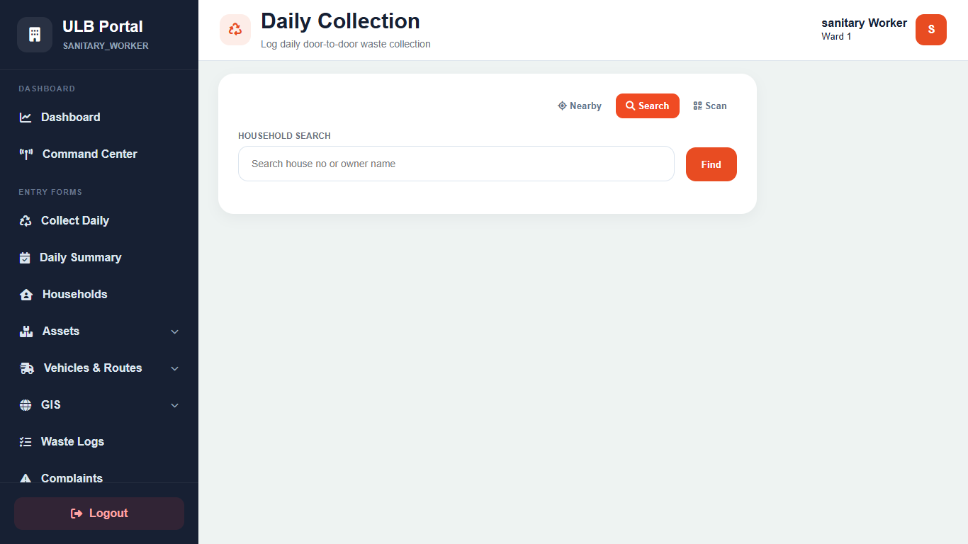 Door-to-Door Waste Collection Tracking portal screenshot